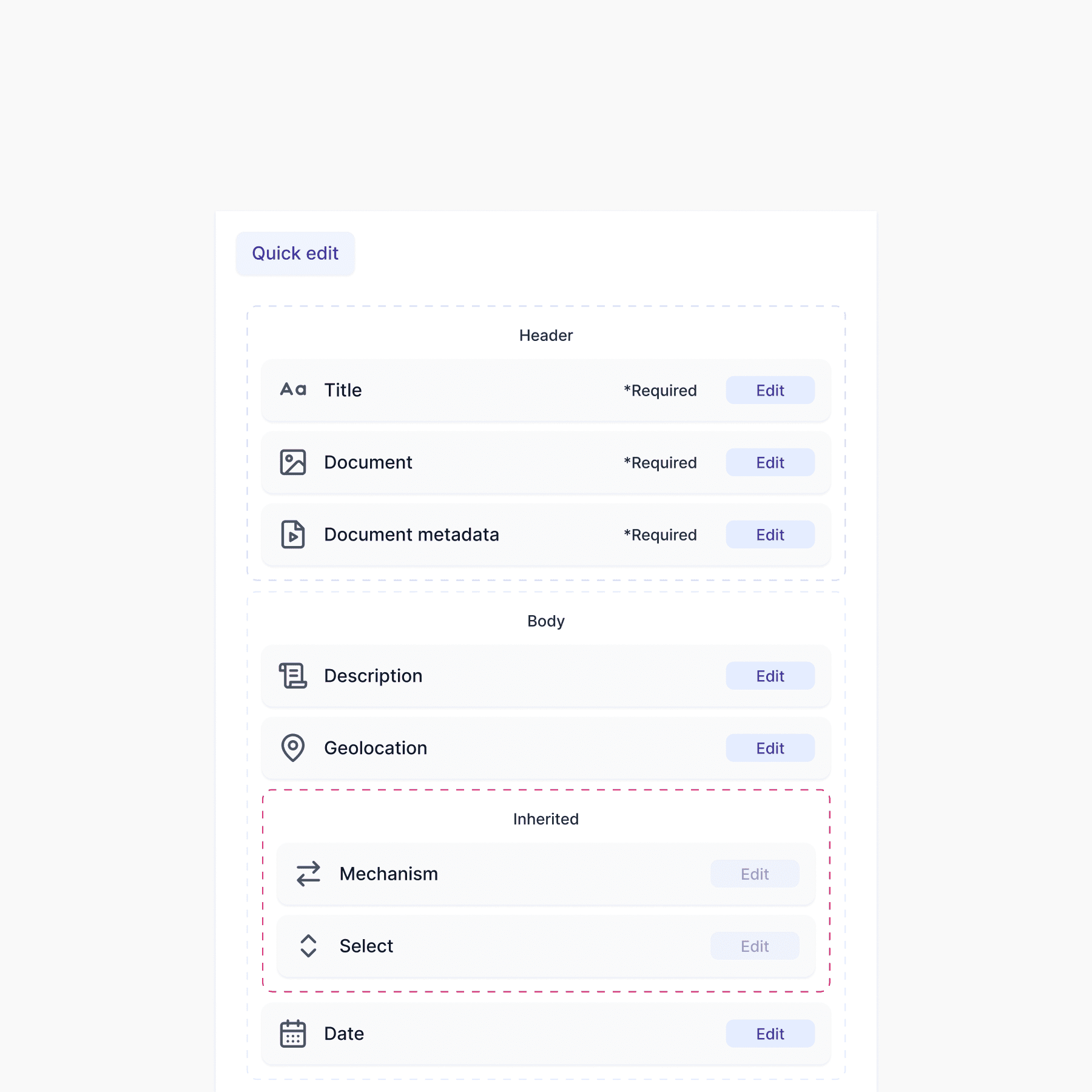 Quick entity edit component
