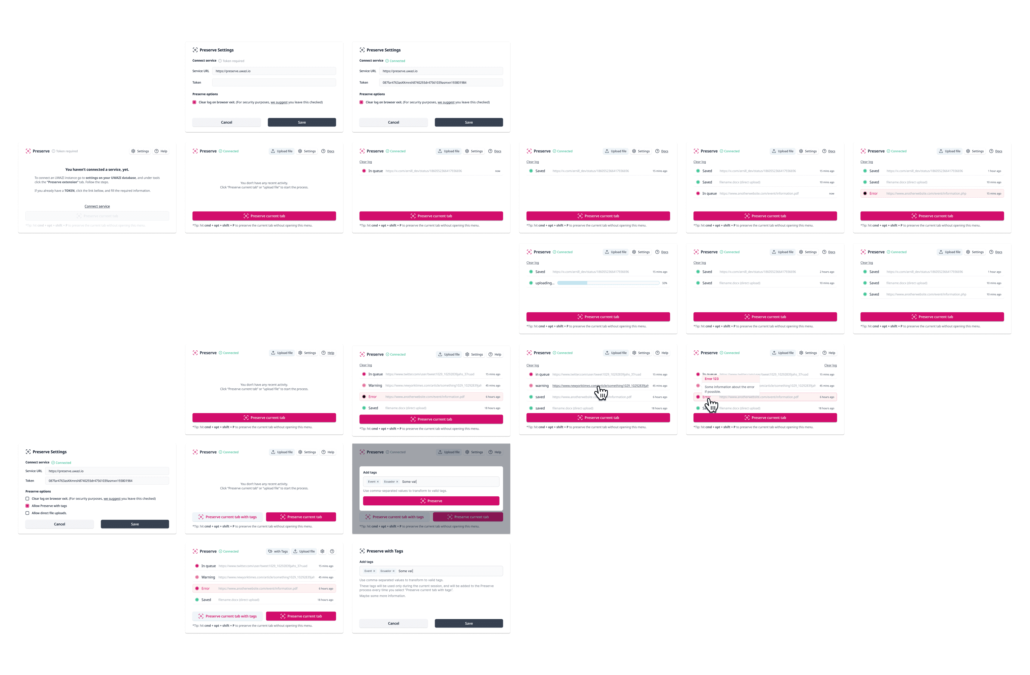 Preserve extension full flow mockup