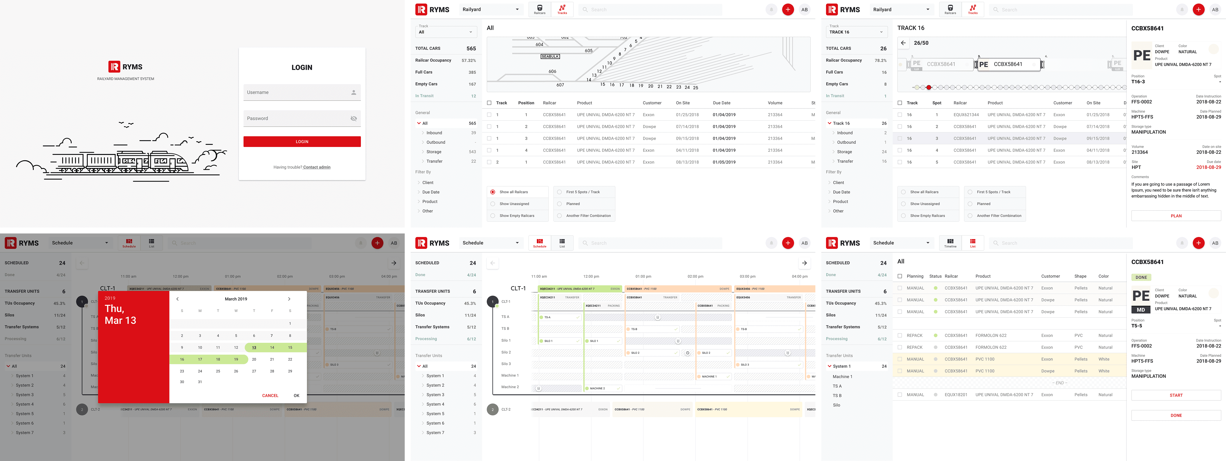 Management interface showing railcar and silo information