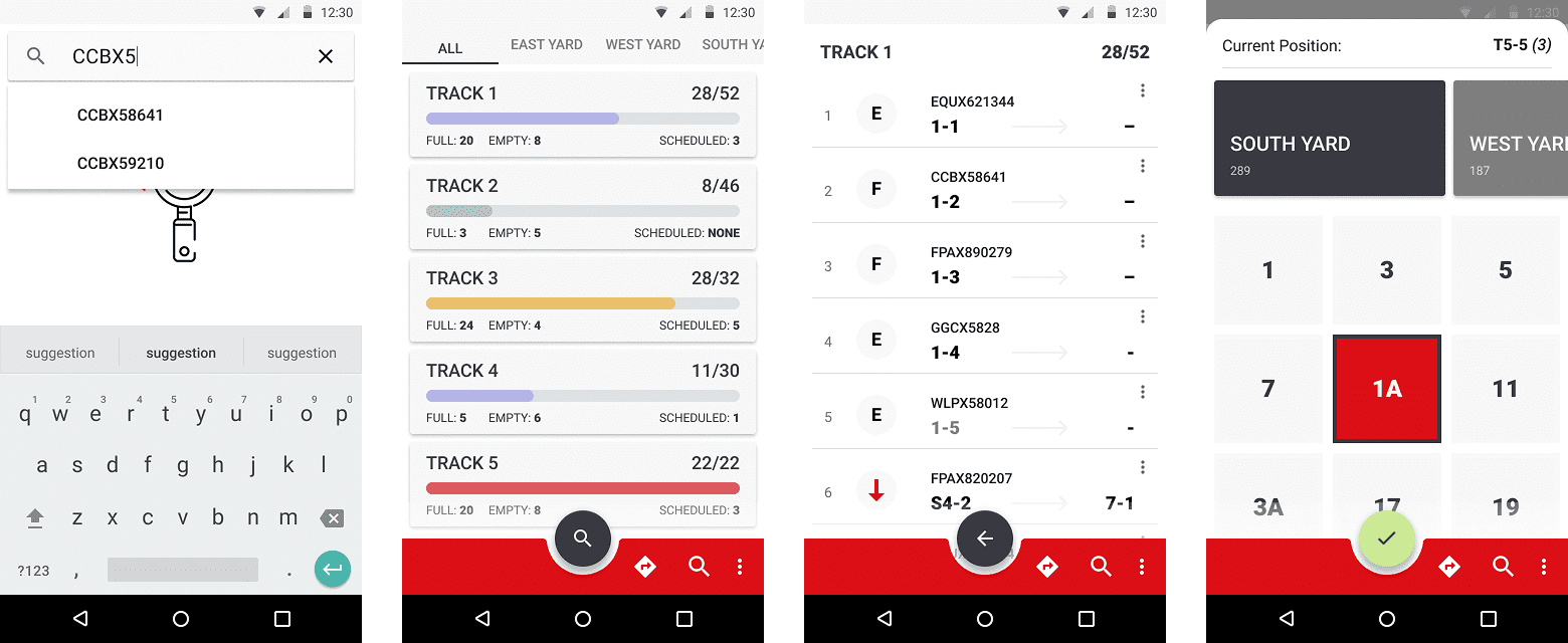 Tracks and railcars information screens of the mobile app