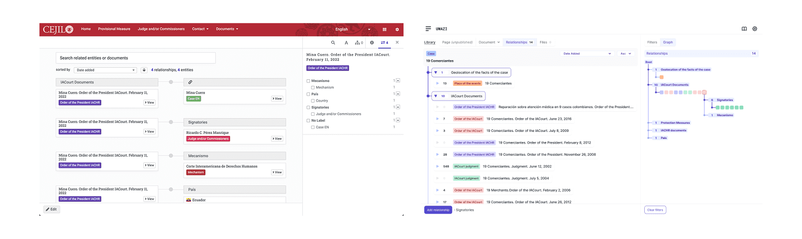 Side by side comparison of the old implementation and new components for relationships UI