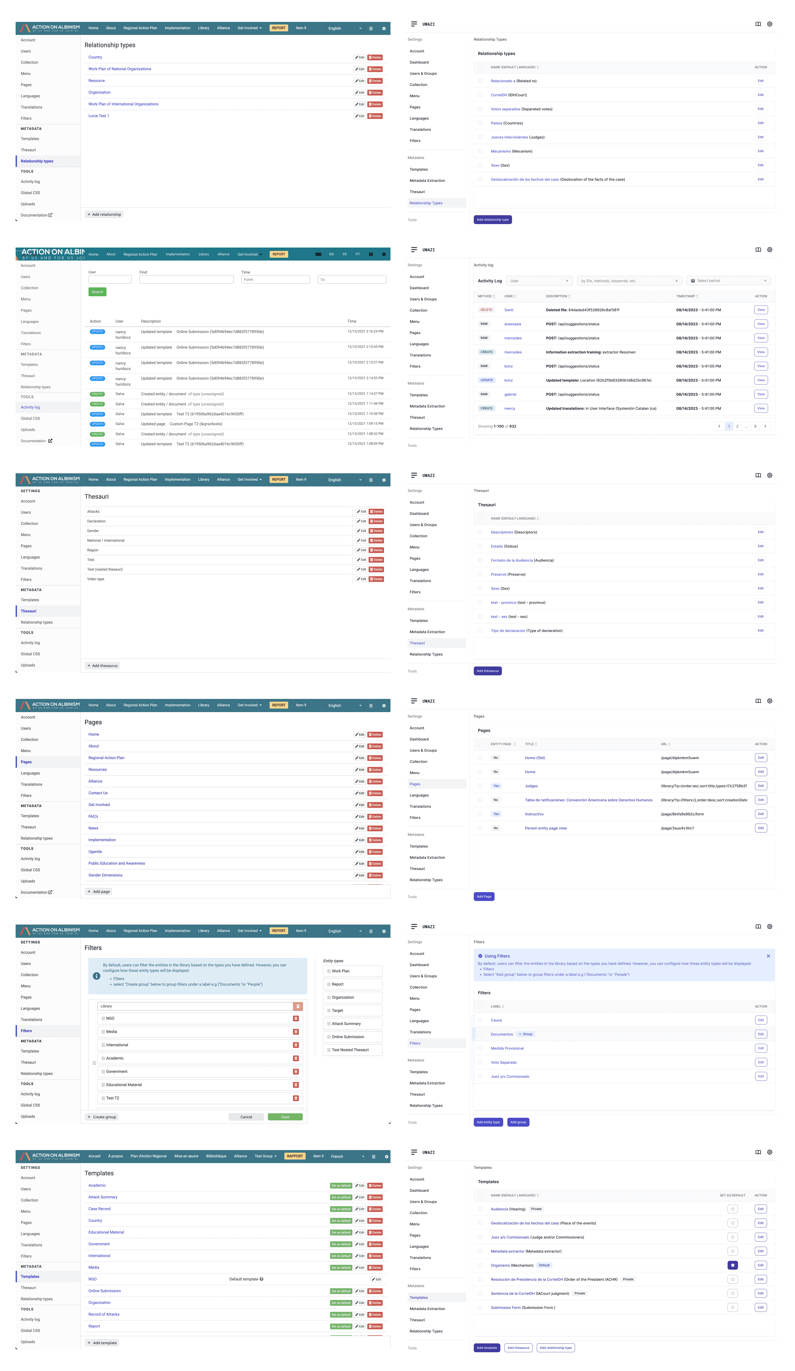 Side by side comparison of the unified table-based UI for settings