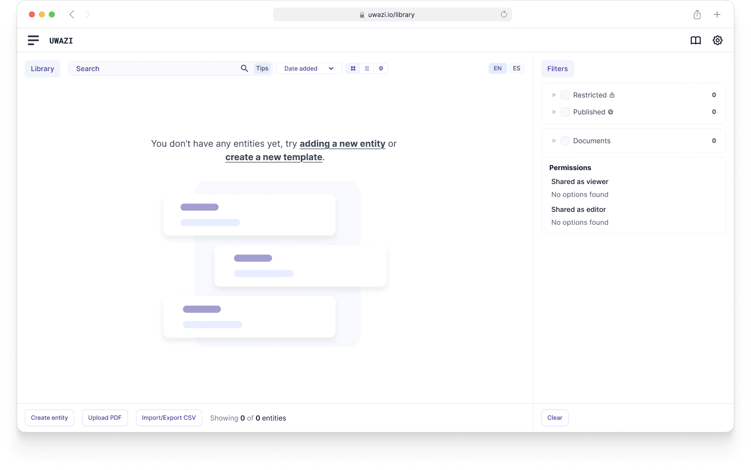 New empty state and onboarding UI for the library